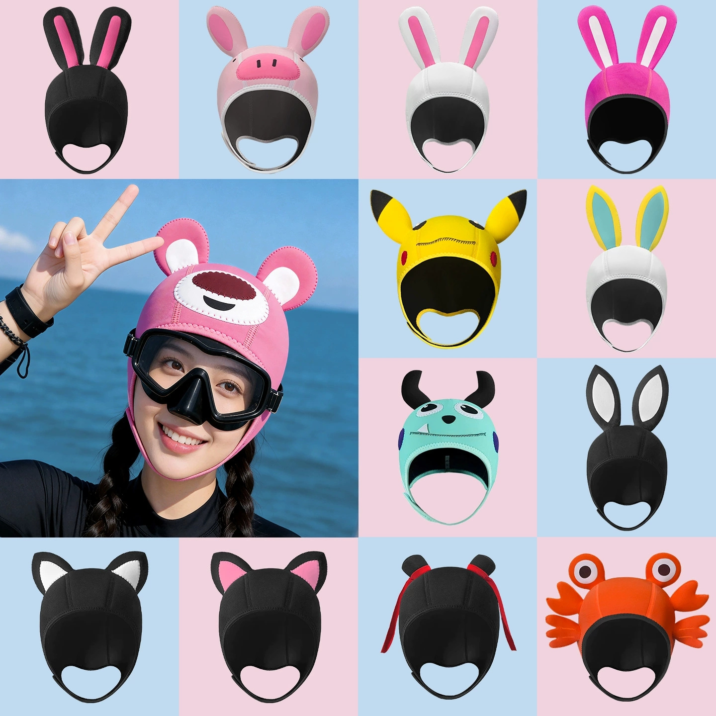 Aquatic Sports Cap - 3mm 네오프렌 귀여운 만화 캐릭터 열